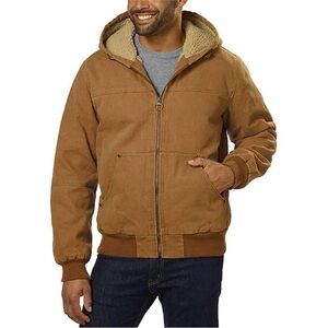 G.H. Bass &CO Sherpa Lined Cotton Canvas Bomber Jacket Hooded Workwear Tan Brown